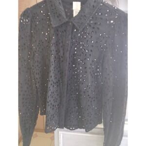 Joie Black Eyelet Cotton cropped Button Down Top Size Small  Long Sleeve